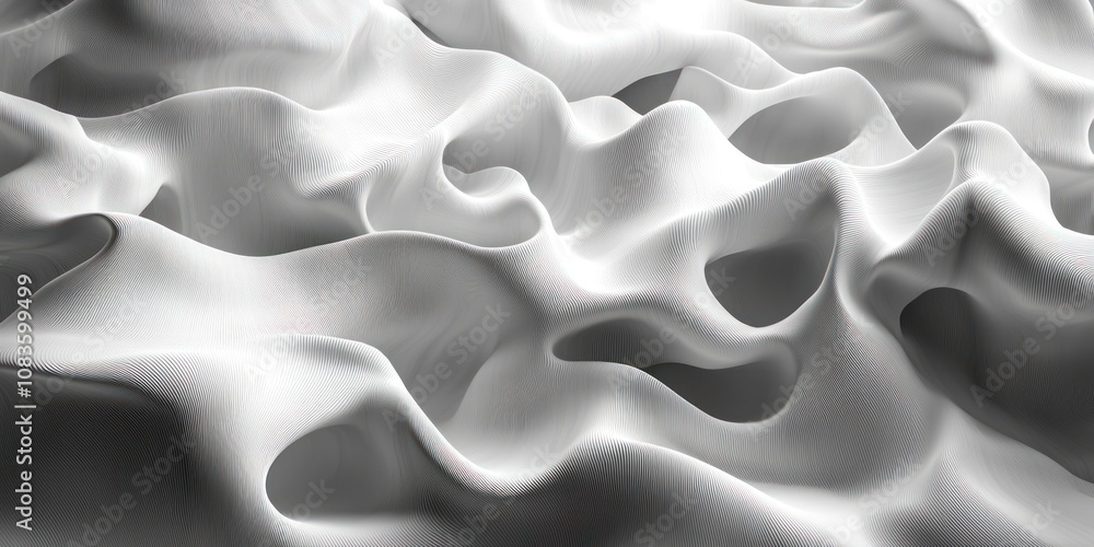 Poster abstract white wavy surface with linear patterns