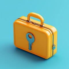 Bright Yellow Briefcase with Keyhole Design on a Vibrant Turquoise Background for Business and Security Concepts