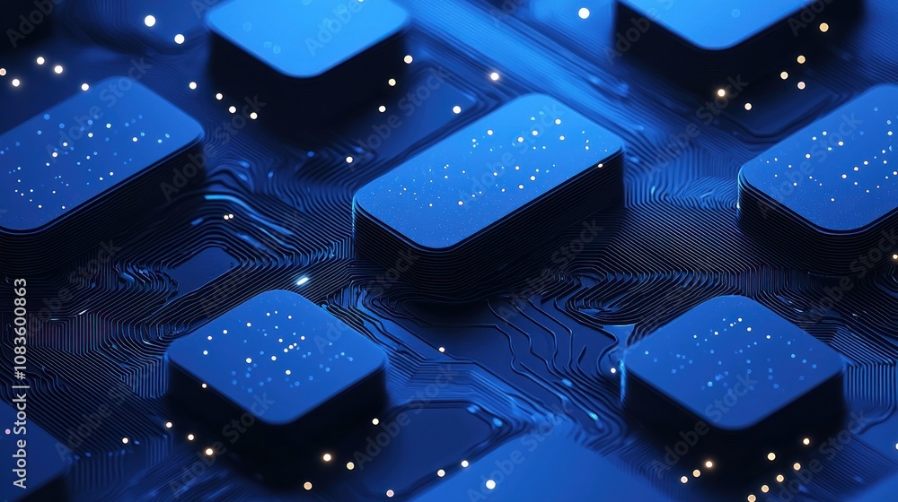 Poster abstract blue circuit board with illuminated spots