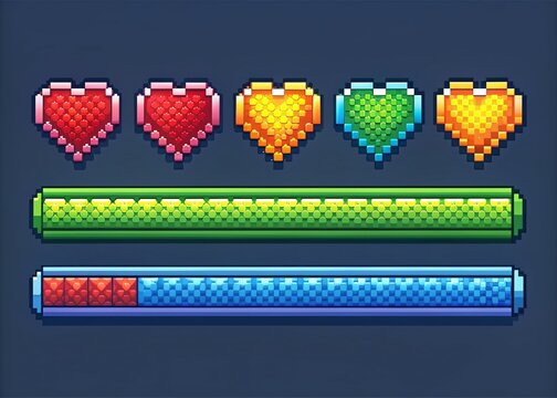 8-Bit Retro Game Loading Screen Design - Health, Level Up, Password