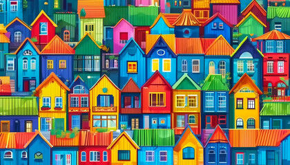 Vibrant colorful houses create a lively mosaic in a quaint neighborhood during daytime