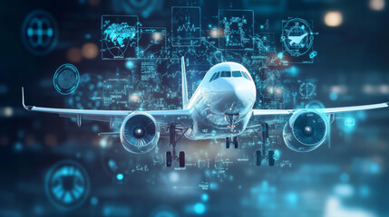 Fototapeta premium People traveling for medical care is called medical tourism. The image shows a plane and stethoscope with medical symbols, creating a 3D effect.