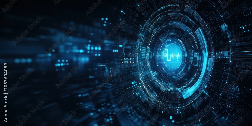 Poster Abstract Digital Interface with Blue Glowing Lines and a Smartphone Icon