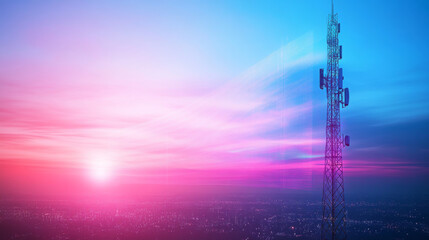 Obraz premium Radio waves tower connective network and signal waves . Communication tower produce radio wave. Harmful radio frequency for human.&nbsp;