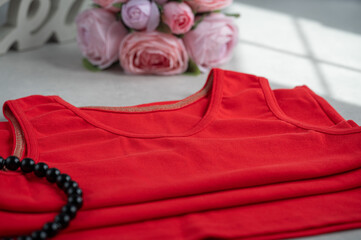 red and pink scarf women's red dress subject fashion photo