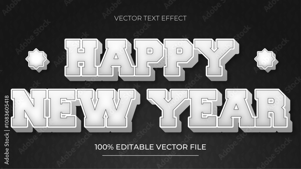 Poster new year editable text effect transform emboss white gradient style