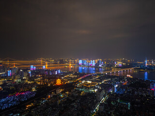 Night view of the landmark city on the two rivers and four banks of Wuhan, China