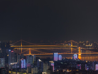 Night view of the landmark city on the two rivers and four banks of Wuhan, China