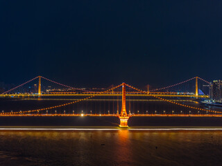 Night view of the landmark city on the two rivers and four banks of Wuhan, China