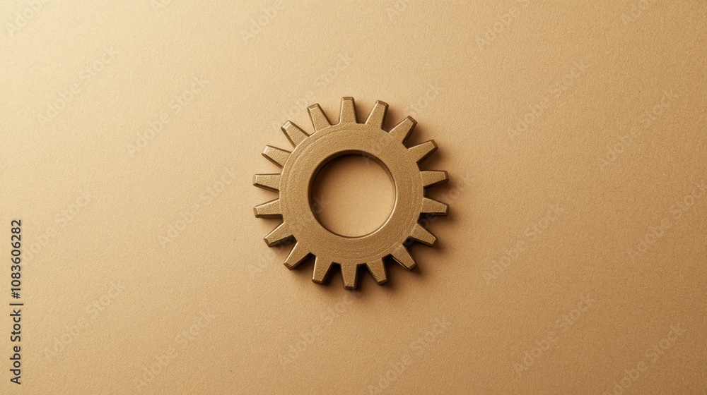 Poster This brown gear symbol sits centrally on a light beige background, emphasizing its significance in mechanical and engineering themes. Generative AI
