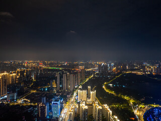 Night view of the landmark city on the two rivers and four banks of Wuhan, China