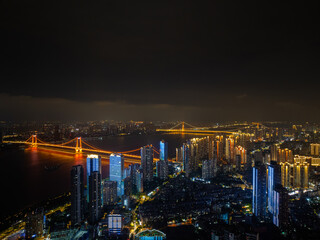 Night view of the landmark city on the two rivers and four banks of Wuhan, China