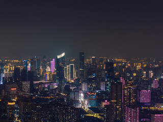 Night view of the landmark city on the two rivers and four banks of Wuhan, China