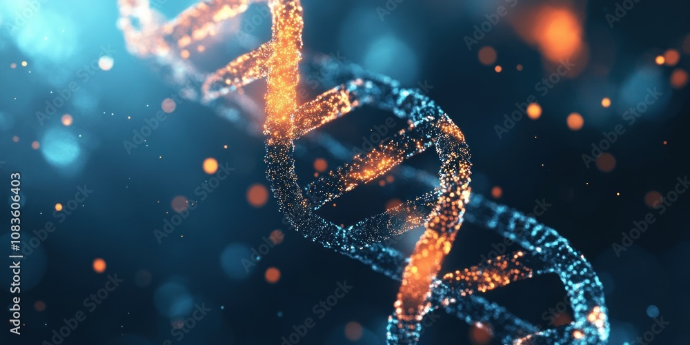 Aufkleber A 3D Rendered Double Helix DNA Structure with Glowing Particles