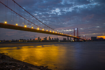 Night view of the landmark city on the two rivers and four banks of Wuhan, China