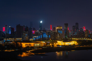 Night view of the landmark city on the two rivers and four banks of Wuhan, China