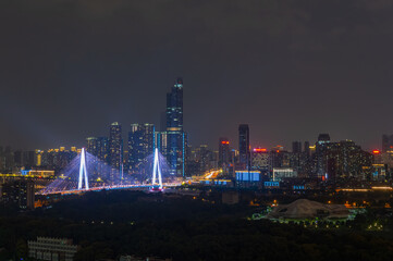 Night view of the landmark city on the two rivers and four banks of Wuhan, China