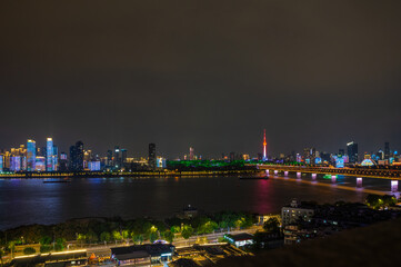 Night view of the landmark city on the two rivers and four banks of Wuhan, China