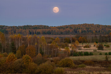 Autumn full moon over Kuchane lake Kuchane. The vicinity of the Mikhailovskoye estate. Pushkinskie...