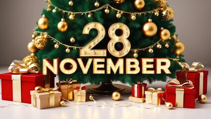 Christmas celebration countdown november 28 festive graphic cozy indoor close-up view holiday spirit