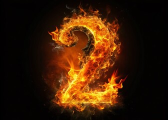 Fototapeta premium Glowing Fire Neon Number 2 Urban Exploration