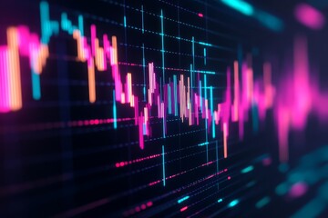 Closeup of loan interest graph, digital neon colors, dark background, modern financial aesthetic