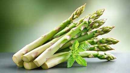 The realistic illustration showcases a vibrant bunch of fresh asparagus, with each green spear perfectly detailed and textured to mimic its natural appearance.