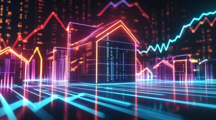 Fototapeta premium Interactive chart showing property loan interest over time, neon accents, hightech futuristic style