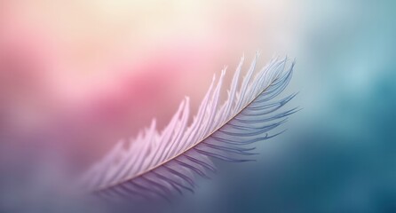 Naklejka premium Hazy feathers in pastel hues, captured close-up with depth of field, creating a tranquil, minimalist abstract wallpaper.