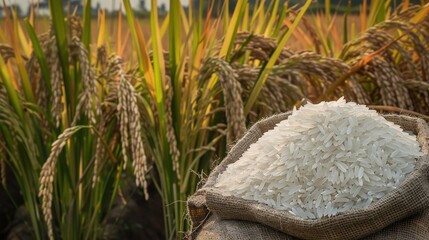 Fresh Rice Harvested from Golden Fields