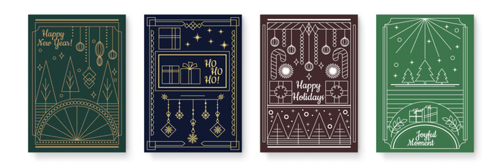 Festive Holiday Greeting Card With Chritsmas Line Style Decoration. Illustrations of Chritsmas Line Style Greeting Cards. Perfect for Holiday Celebrations and Spreading Joy Chritsmas Line Style Season