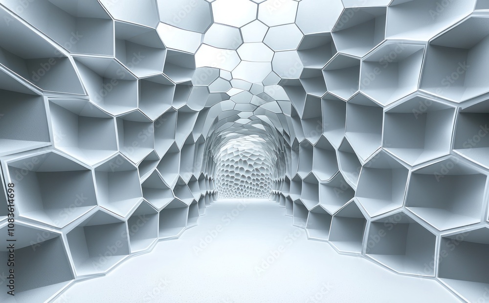 Poster abstract white hexagonal tunnel architecture