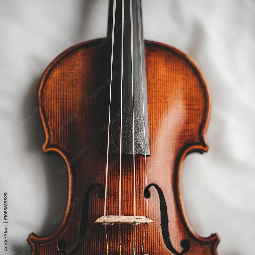 Poster close-up of violin strings and bridge.