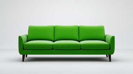 Fototapeta premium Showcasing a modern green sofa in a minimalist studio setting to enhance living room aesthetics and comfort
