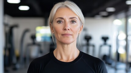 Fitness journey of a middle-aged woman in a modern gym setting focused on health and wellness