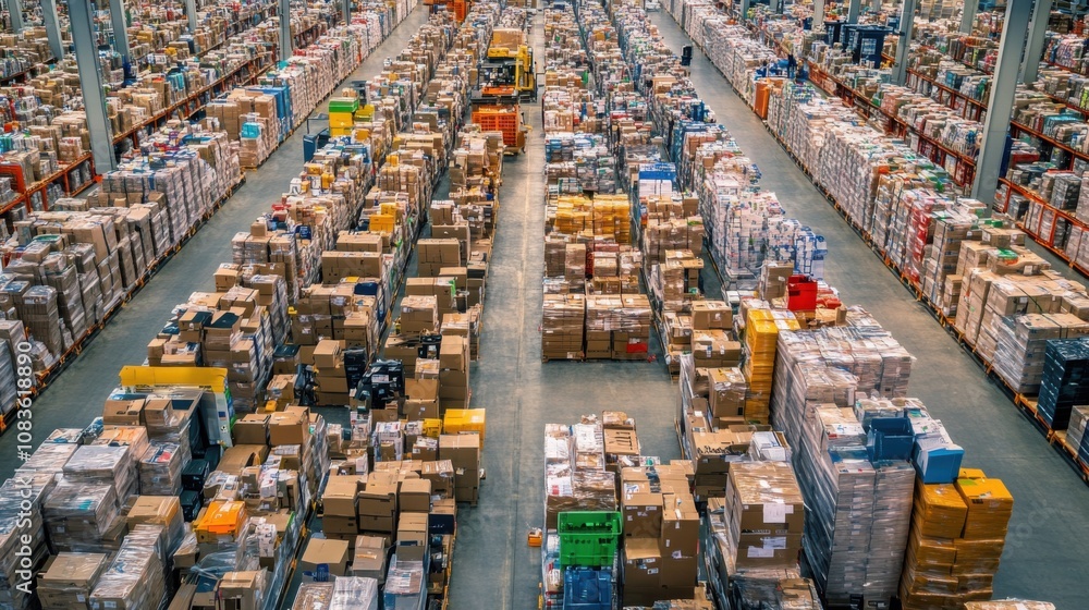 Poster e-commerce orders being sorted by destination in a distribution