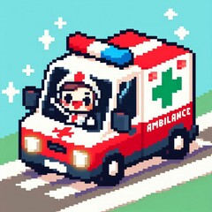 Fototapeta premium ambulance car portrait, pixel art