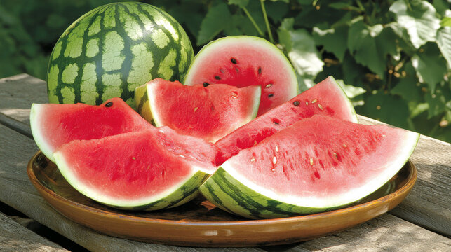 Watermelon is a sweet and popular fruit enjoyed during the summer, often eaten fresh or added to fruit salads.