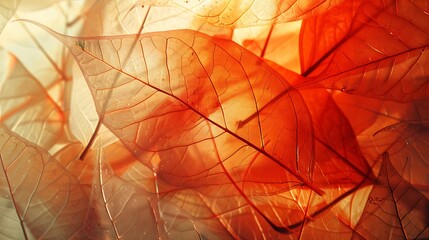 Fototapeta premium A close-up of translucent leaves in warm hues, creating an artistic and natural composition.