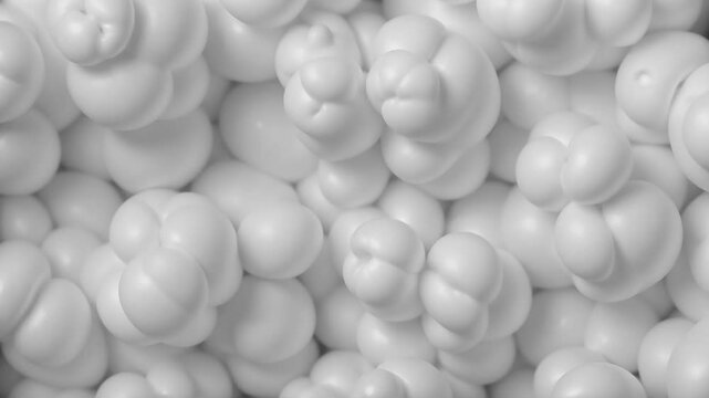 Abstract background with white bubbles, balls, foam close-up, polystyrene foam, marshmallow, plastic.