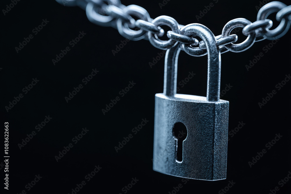 Poster a close-up of a locked padlock secured by a chain symbolizing security and protection in a digital a