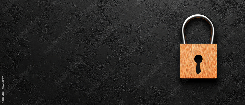 Poster a close-up view of a padlock on a black textured surface representing security and safety concepts.