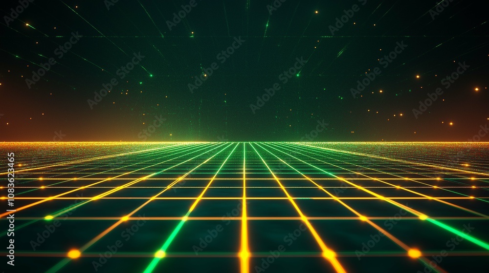 Aufkleber futuristic digital landscape with grid and stars creating a neon aesthetic visual in a darkening spa