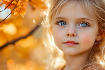Fototapeta premium A little girl with blue eyes looking at the camera