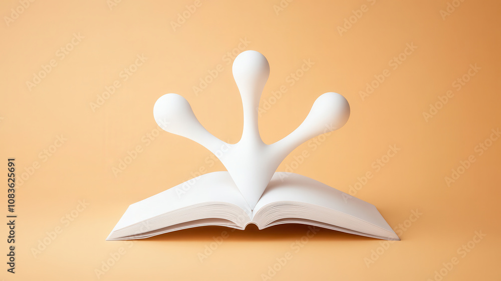 Poster Conceptual Design of Open Book with Abstract Shapes for Creative Illustrations and Educational Themes in Minimalist Style Against Soft Orange Background
