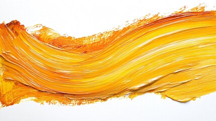 Golden Yellow and Burnt Orange Acrylic Brush Stroke on White Background with Visible Brush Textures