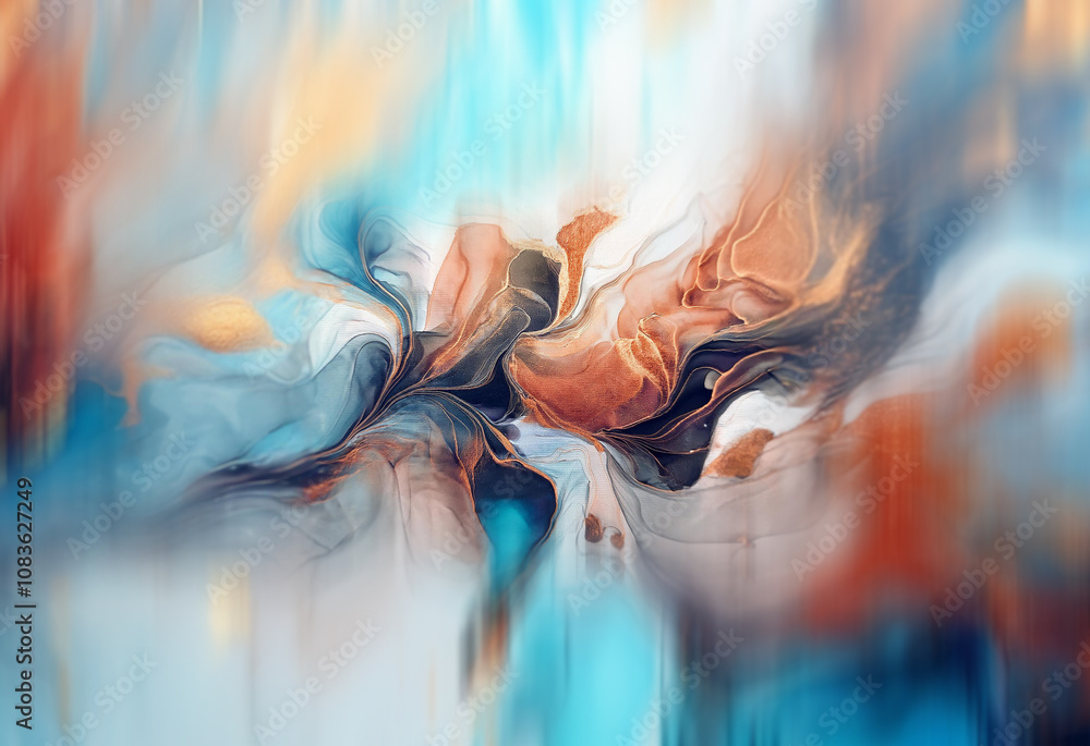 Poster abstract fluid art painting. swirling colors blend in a mesmerizing, ethereal composition of blues, 