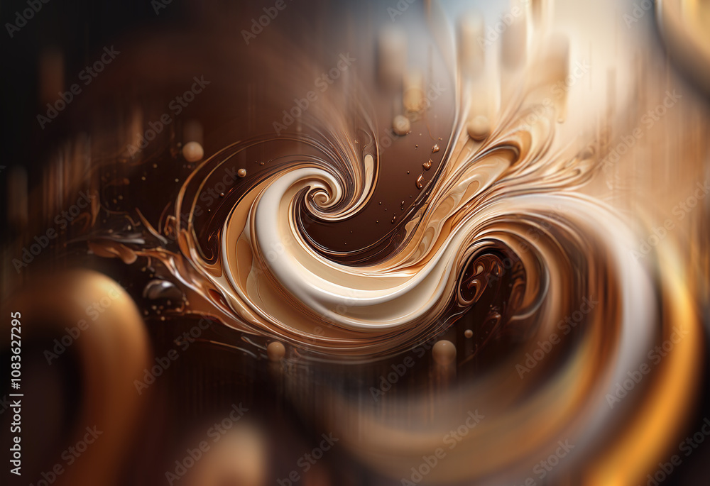 Poster abstract swirling pattern in rich brown and beige tones. the image evokes a sense of fluidity and mo