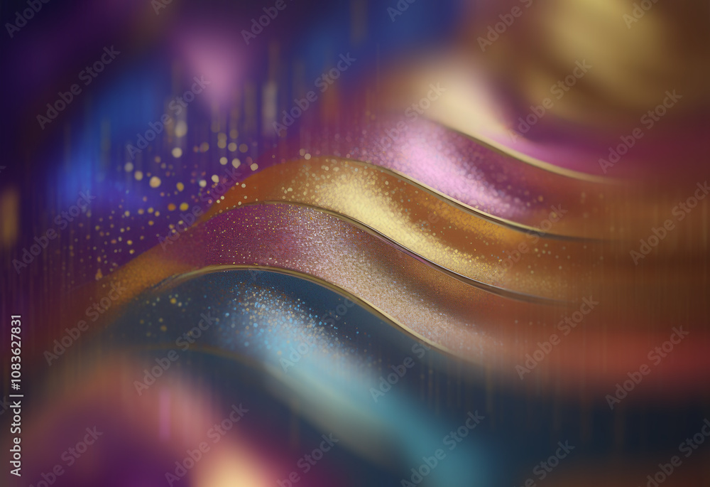 Aufkleber abstract image of iridescent, metallic waves flowing across a dark, speckled background. the colors 