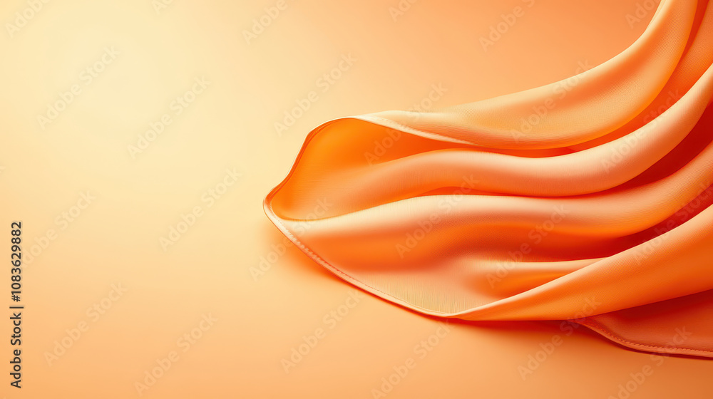 Poster elegant flowing orange fabric draped gracefully on soft background creating a warm and inviting atmo